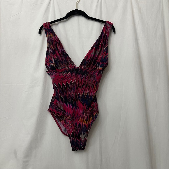 Calvin Klein Other - Calvin Klein Womens Pink Purple Chevron Leaf V-Neck One Piece Swimsuit Size 12